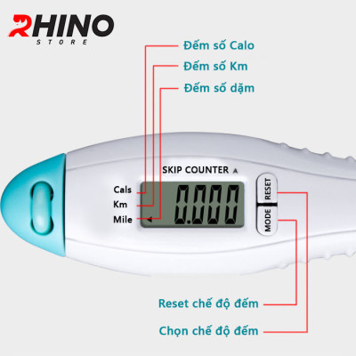 Dây nhảy thể thao lõi thép cao cấp Rhino J601 tự động đếm số, đếm giờ, tích hợp đo calo, quãng đường, độ dài dây tùy chỉnh - Dùng cho Muay | Boxing | Kickboxing - Hàng chính hãng
