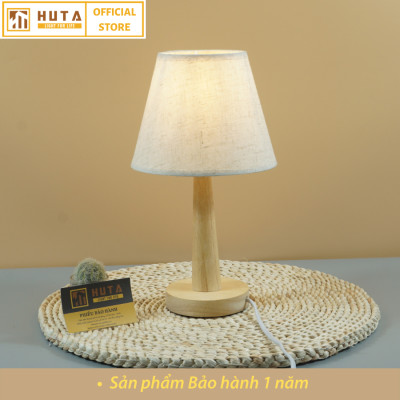 Đèn Ngủ Để Bàn Gỗ HUTA G2 Chao Nón Vintage Dễ Thương, Decor Trang Trí Phòng Ngủ, Đọc Sách Đầu Giường, Điều Chỉnh Độ Sáng, Bóng Led Sáng Vàng Tiết Kiệm Điện