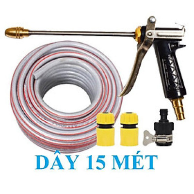 Vòi Xịt Rửa Xe️ Bộ dây vòi xịt nước rửa xe, tưới cây , tăng áp 3 lần, loại 15m 206318 đầu đồng,cút,