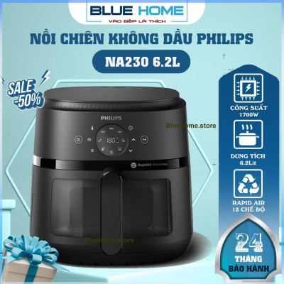 Nồi Chiên Không Dầu Điện Tử Philips NA230/00, 6.2 lít |1700W, Cửa Sổ Kính, Hàng Chính Hãng