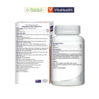 Viên Uống VITAHEALTH CoQ10 100mg Plus Hỗ Trợ Sức Khỏe Tim Mạch Hỗ Trợ Huyết Áp ( Hộp 30 Viên)