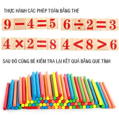 Đồ Chơi Gỗ Bộ 100 Que Tính Học Toán Cho Bé Kèm 2 Bộ Số Và Bộ Dấu