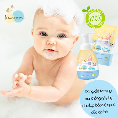 Sữa tắm gội Organic cho bé dạng bọt Lamoon - Túi 220ml 