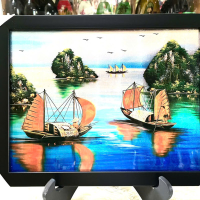 Tranh sơn mài - ĐỒNG QUÊ VIỆT NAM - Nền dát vàng/ bạc, hàng xuất khẩu size 30x40 cm