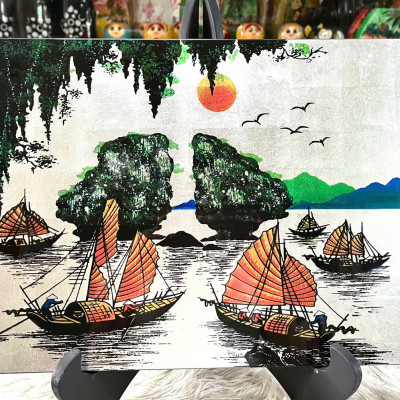 Tranh sơn mài - ĐỒNG QUÊ VIỆT NAM - Nền dát vàng/ bạc, hàng xuất khẩu size 30x40 cm