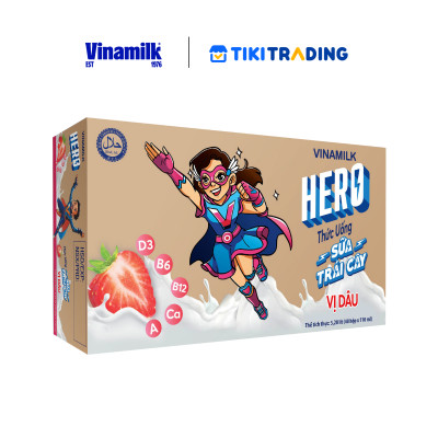 Thức uống sữa trái cây vị dâu Vinamilk Hero - Thùng 48 hộp 110ml