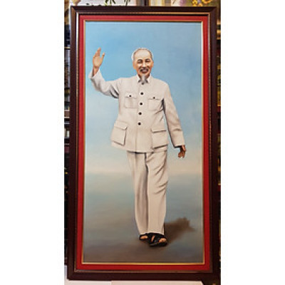 TRANH VẼ SƠN DẦU - BÁC HỒ VẪY TAY CHÀO 