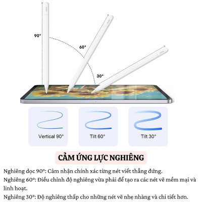 Bút cảm ứng cảm biến nghiêng chống tì tay sạc nam châm WIWU Stylus A01 cho iPad Pro Air Mini đời 2018 trở lên Gen 7 8 9 10 10.9 11 12.9 13 Mini 6 M1 M2 M3 M4 - Hàng nhập khẩu