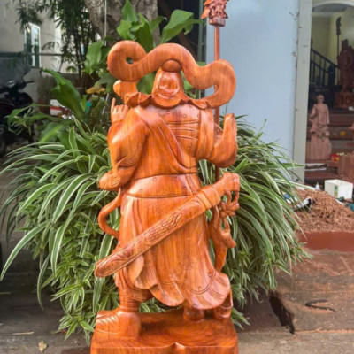 Tượng quan công trấn ải bằng gỗ hương đá  cao 80x30x20cm