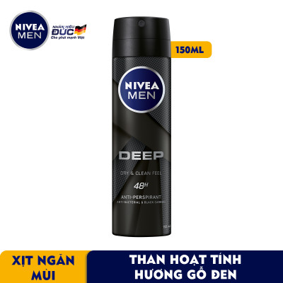 Xịt Ngăn Mùi NIVEA MEN Deep Than Đen Hoạt Tính (150 ml) - 80027