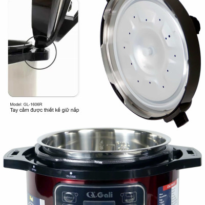 Nồi Áp Suất Điện Gali GL-1606R. Dung tích 6L, nồi đa năng 14 chức năng nấu. Thiết kế hiện đại, nhỏ gọn. Hàng chính hãng bảo hành 24 tháng.