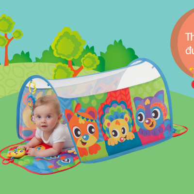 Thảm chơi đường hầm Playgro Honey Bee Bear Activity Tunnel Gym, cho bé sơ sinh đến 24 tháng