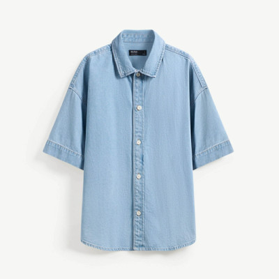 Áo Sơ Mi Jean Unisex ROUTINE 100% Cotton Trơn Form Loose - 10S24DSHU001R1 | LASTORE MENSWEAR