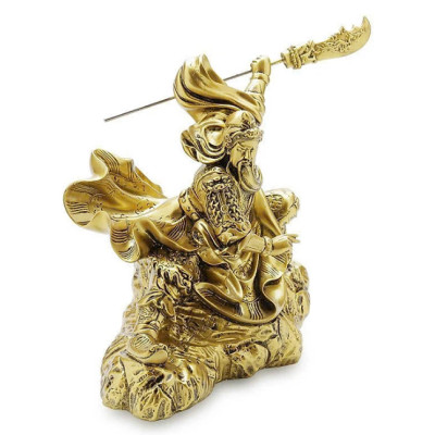 Tượng Quan công múa đao CTQ11 24.8 x 21 x 25.5cm Tundo mạ vàng hoặc màu xanh lựa chọn