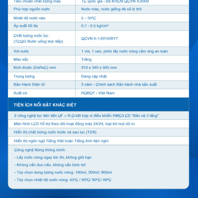 MÁY LỌC NƯỚC NÓNG THÔNG MINH ROBOT RBSmartPlus-9 - Hàng Chính Hãng