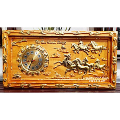 Tranh gỗ mã đáo thành công gắn đồng hồ