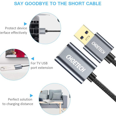 Dây Cáp Nối Dài USB 3.0 Dài 2M CHOETECH XAA001-BK - Hàng Chính Hãng