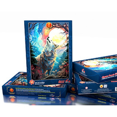 Tranh ghép hình trong vài phút - Tranh xếp hình cao cấp tia sáng - Tranh ghép hình 925 mảnh -001- Sói hú trăng