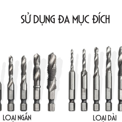 Bộ 6 Mũi Khoan Taro HSS 4341 Tạo Ren Cao Cấp, giúp tiết kiệm thời gian thi công, tiết kiệm chi phí siêu tiện lợi. M3, M4, M5, M6, M8, M10 