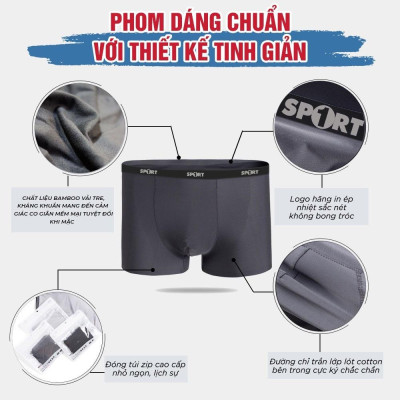 Quần Lót Sịp Boxer Nam AM SPORT1 UN2203 Bamboo Sợi Tre, Kháng Khuẩn