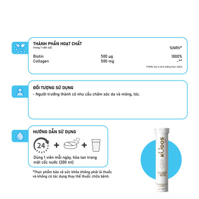 Thực phẩm bảo vệ sức khỏe KUDOS BEAUTY COLLAGEN + BIOTIN (20 viên/tuýp)