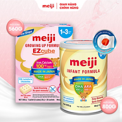 Combo 1 Hộp Sản Phẩm Dinh Dưỡng Công Thức Meiji Infant Formula (800g) Và 1 Hộp Meiji Growing Up Formula Ezcube (560g)