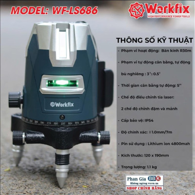 Máy cân mực laser WORKFIX WF-LS686, 5 tia xanh bóng LED siêu sáng, Phím cảm ứng