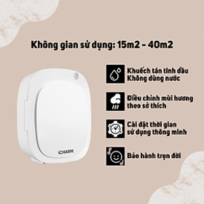 Máy xông tinh dầu, khuếch tán tạo mùi thơm cho cửa hàng, phòng ngủ, nhà vệ sinh 40m2 i117 iCHARM