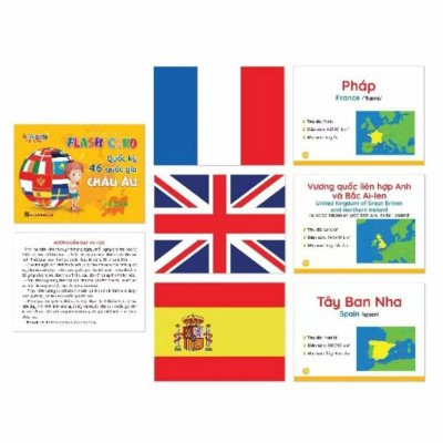 Thẻ Học Thông Minh - Flashcard Quốc Kỳ Các Nước Trên Thế Giới - 5 Châu Lục - (Song Ngữ Anh Việt) 180 Thẻ