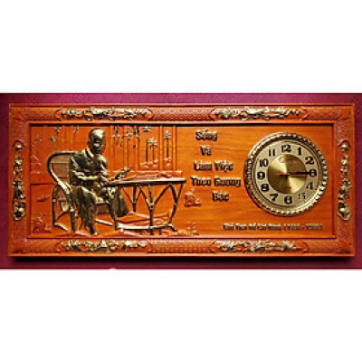 TRANH GỖ HƯƠNG LIỀN KHỐI ĐỤC NỔI THẾP VÀNG - BÁC HỒ NGỒI LÀM VIỆC