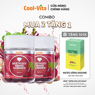 Combo 2 Hộp Kẹo Dẻo Củ Dền Thuần Chay Hỗ Trợ Bổ Sung Sắt, Lưu Thông Máu &  Hỗ Trợ Bổ Sung Năng Lượng LCitrulline Vị Đào Coolvita (60 viên x 3g)/hộp