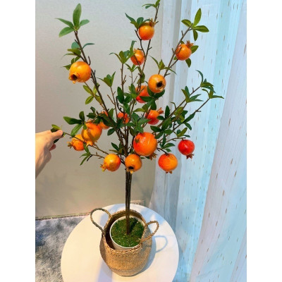 Cây lựu giả - cao 90cm - Màu cam, đỏ - Cây giả, hoa lụa Decor trang trí nhà cửa