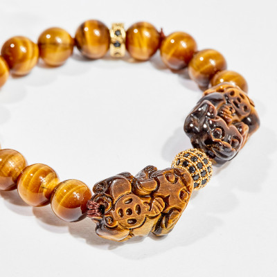 Vòng tay phong thủy nữ đá mắt hổ vàng nâu charm tỳ hưu 8mm mệnh thổ , kim - Ngọc Quý Gemstones