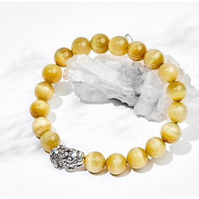 Vòng Tay Đá Mắt Hổ Nâu Vàng Vip Charm Bạc 925 Tỳ Hưu