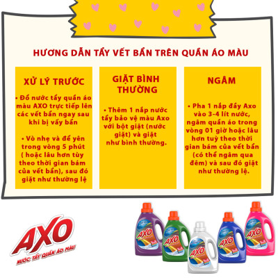 Combo Nước tẩy quần áo màu AXO đánh bay vết bẩn chai 1,8 Lít lưu hương thơm mát