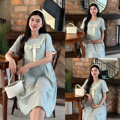 Đầm bầu Karo xếp ly cổ viền bèo xinh xắn, nhẹ nhàng baby nhẹ nhàng đáng yêu