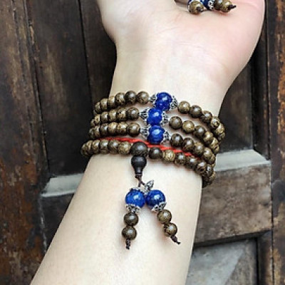 Vòng Tay Trầm Hương phối Đá Xanh Kyanite cùng charm bạc thái - bình an, may mắn, tài lộc