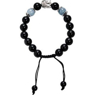 Vòng Đá Obsidian Phối Hải Lam Ngọc Và Charm Phật Bạc Ngọc Quý Gemstones VT56