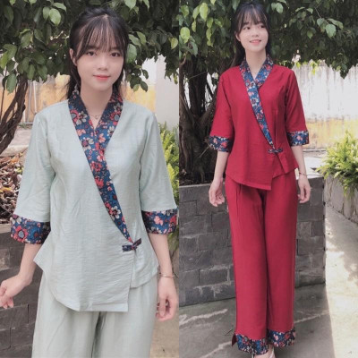 Đồ Lam Đi Chùa # Bà Lai Phối So Le # Đồ Bộ Nữ # Quần Áo Nữ