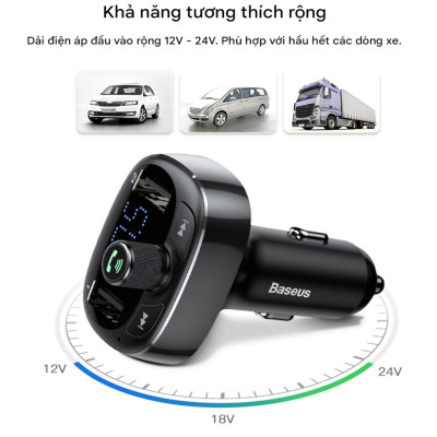 Tẩu sạc đa năng phát nhạc trên ô tô Baseus T Shaped S-09 Car Bluetooth MP3 Player - Hàng chính hãng