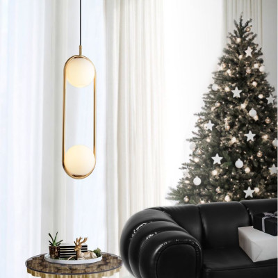 Đèn thả ZATEM chao thủy tinh địa cầu, khung mạ vàng hình Elip 2 đầu độc đáo - kèm bóng LED chuyên dụng (83).