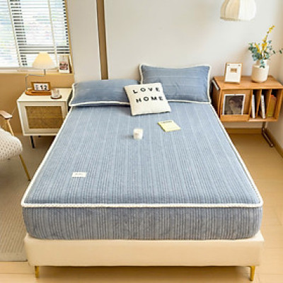 Bộ ga gối nỉ sữa LIDACO họa tiết dập vân chìm siêu mềm mịn cho mùa đông ấm áp dùng được cho nệm ~30cm