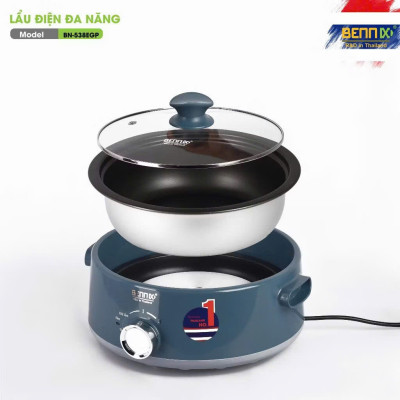Nồi lẩu điện đa năng lòng nồi nhấc rời 5L BENNIX BN-538EGP,Hàng chính hãng Bảo hành 12 tháng