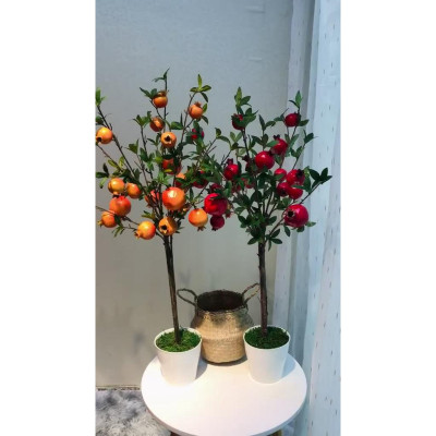 Cây lựu giả - cao 90cm - Màu cam, đỏ - Cây giả, hoa lụa Decor trang trí nhà cửa