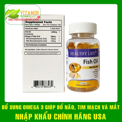 Healthy Life Fish Oil Viên Uống Dầu Cá Bổ Sung Omega 3 DHA EPA tốt cho tim mạch não bộ và mắt | Nhập khẩu Mỹ