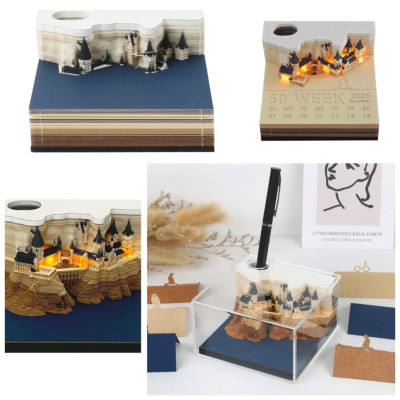 Lịch xé mô hình giấy 3D rẻ 2026 ship HOẢ TỐC HCM lịch để bàn decor lâu đài Harry Potter có đèn LED lịch tặng bạn Free ship