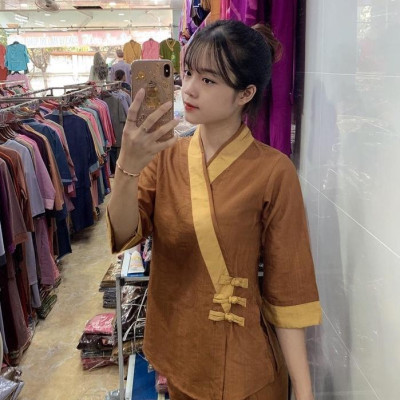 ĐỒ LAM ĐI CHÙA 3 NÚT Vải Tơ Cao Cấp Có Big Size