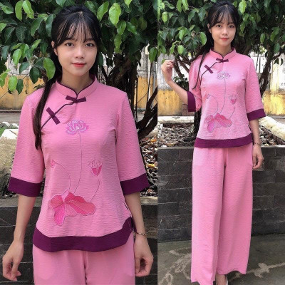 ĐỒ LAM ĐI CHÙA  Mẫu Đài Loan Thêu Hoa Sen