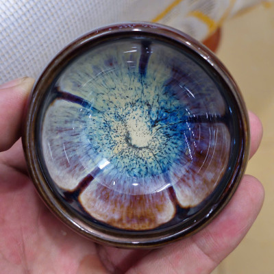 Bộ ấm chén Bát Tràng cao cấp men đen vẽ hoa trong lòng gốm