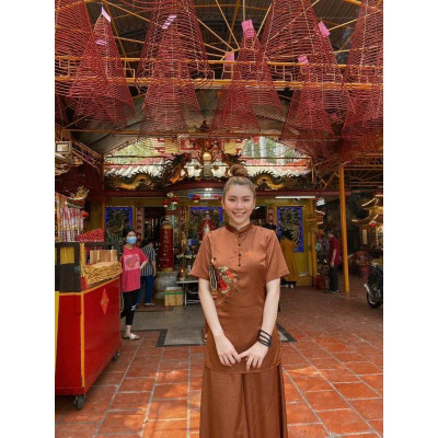 ĐỒ LAM ĐI CHÙA #Mã Freeship Xtra RP028# Đồ Đi Chùa PR028 Vải Lụa Cao Cấp Thêu Hoa Thắt Dây Cực Đẹp